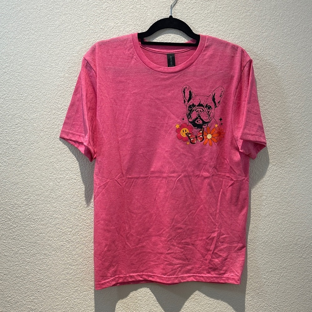 Gildan Pink Crewneck Dog Mom Softstyle Tee Size Medium